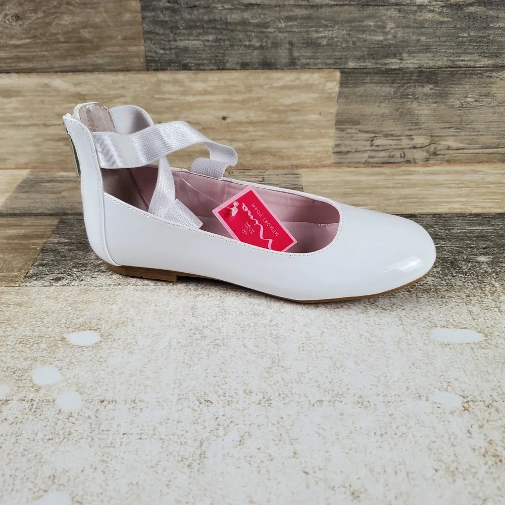 Nina Marissa Kids Ballet Flats Sz 13 M White Patent Leather Crisscross Straps